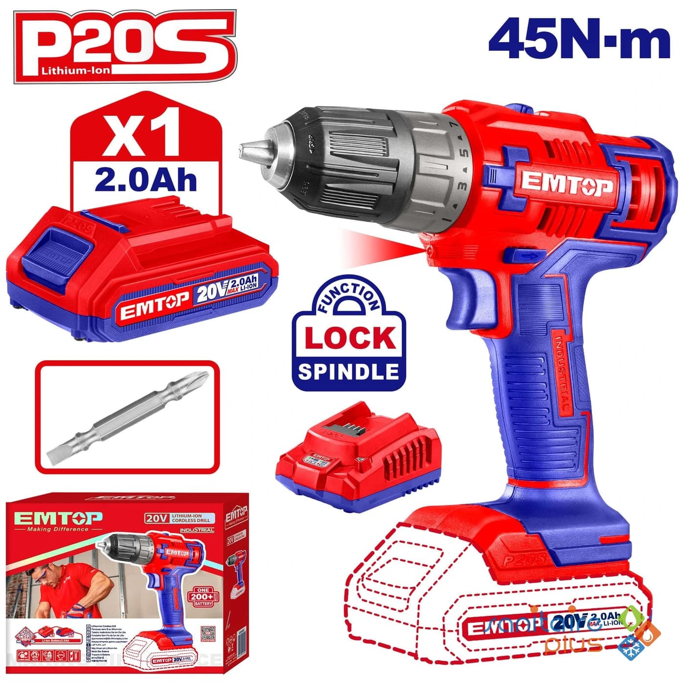 Perceuse sans fil 20V – EMTOP