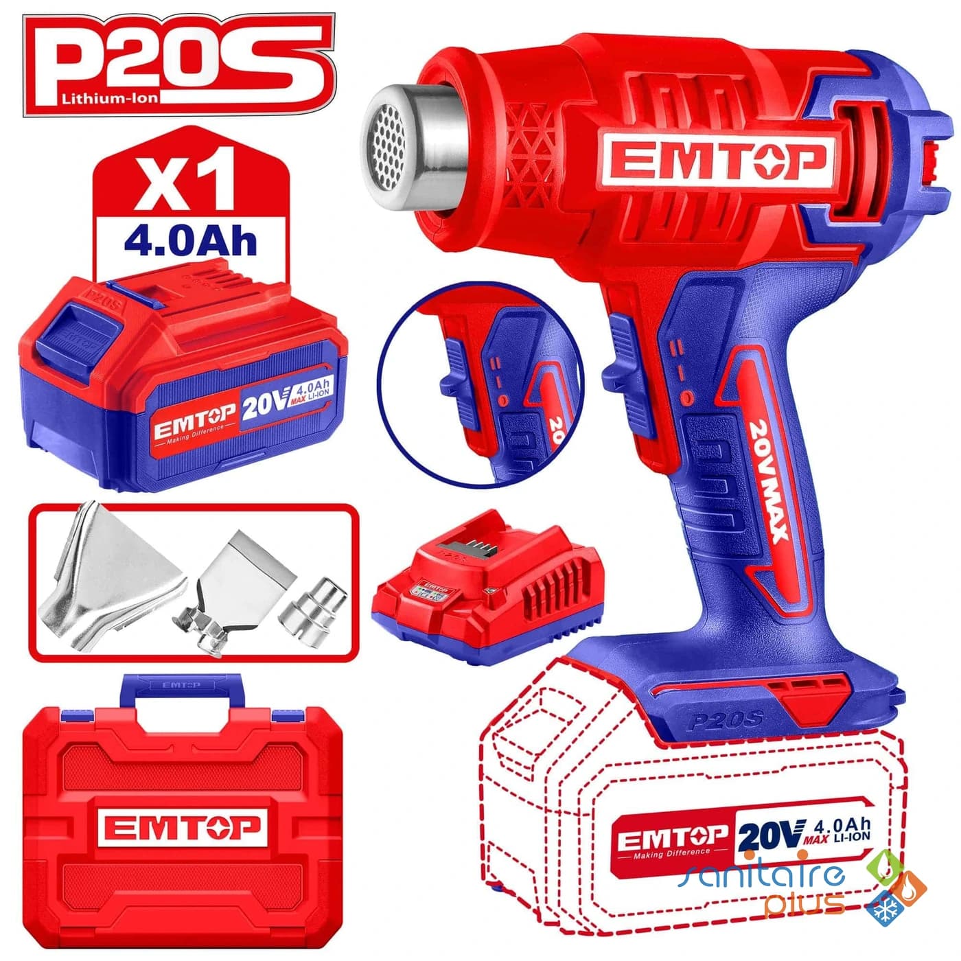 Pistolet thermique sans fil 20 V - EMTOP